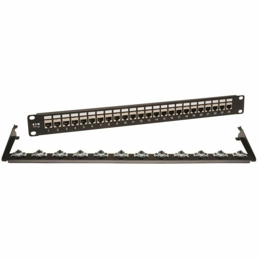 Eaton Tripp Lite Series 24-Port 1U Rack-Mount STP Shielded Cat6 /Cat5 Feedthrough Patch Panel, RJ45 Ethernet, TAA N254-024-SH