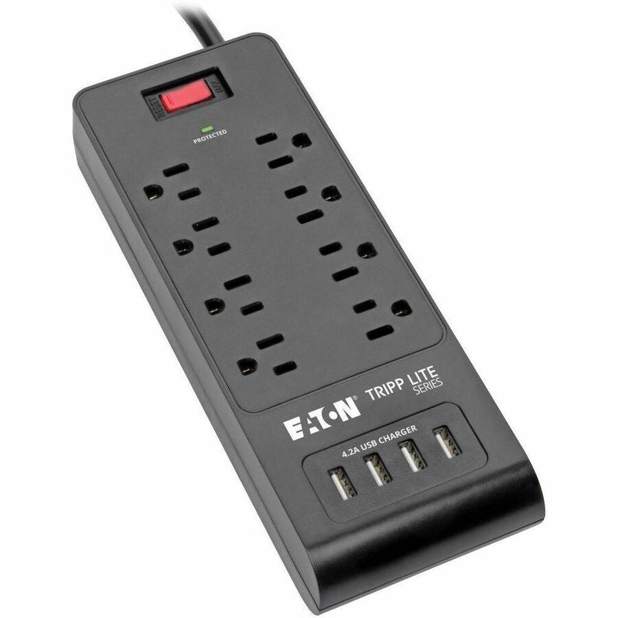 Eaton Tripp Lite Series 8-Outlet Surge Protector with 4 USB Ports (4.2A Shared) - 6 ft. (1.83 m) Cord, 1800 Joules, Black TLP864USBB