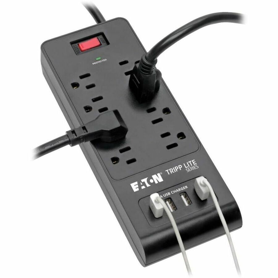 Eaton Tripp Lite Series 8-Outlet Surge Protector with 4 USB Ports (4.2A Shared) - 6 ft. (1.83 m) Cord, 1800 Joules, Black TLP864USBB
