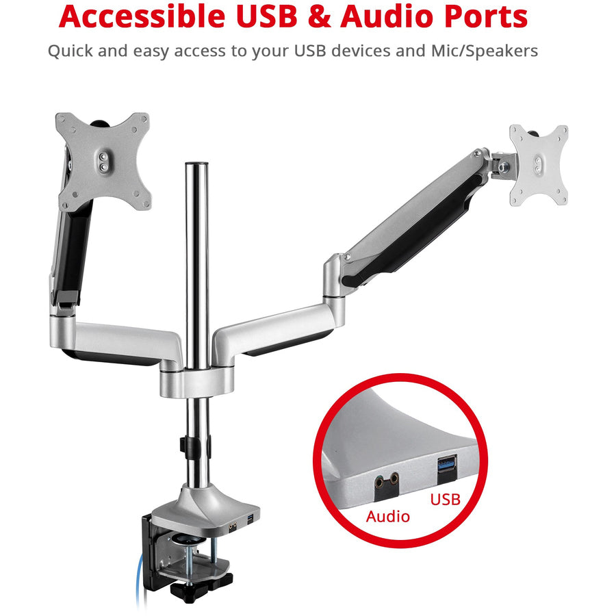 SIIG Dual Monitor Gas Spring Desk Mount with USB Port - 17" to 32" CE-MT2X11-S1