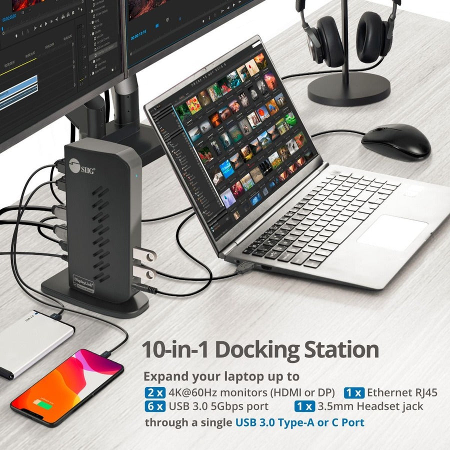 SIIG Universal Hybrid Dual 4K Video Docking Station JU-DK0H11-S1