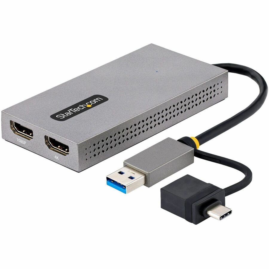 StarTech.com USB to Dual HDMI Adapter, USB A/C to 2x HDMI Displays (1x 4K30, 1x 1080p), USB 3.0 to HDMI Converter, 4in/11cm Cable, Win/Mac 107B-USB-HDMI
