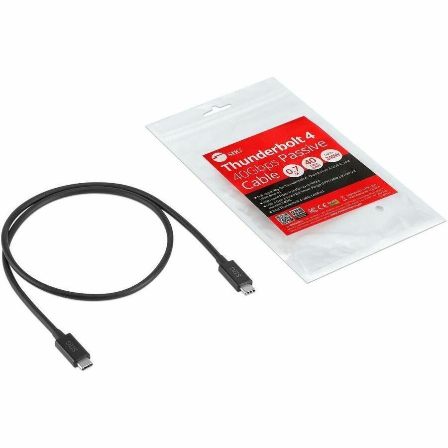SIIG Thunderbolt 4 Cable 2.3ft (0.7M) - 8K@60Hz Display - 40Gbps Data Transfer - Up to 240W Charging - Intel Thunderbolt Certified CB-TB0211-S1