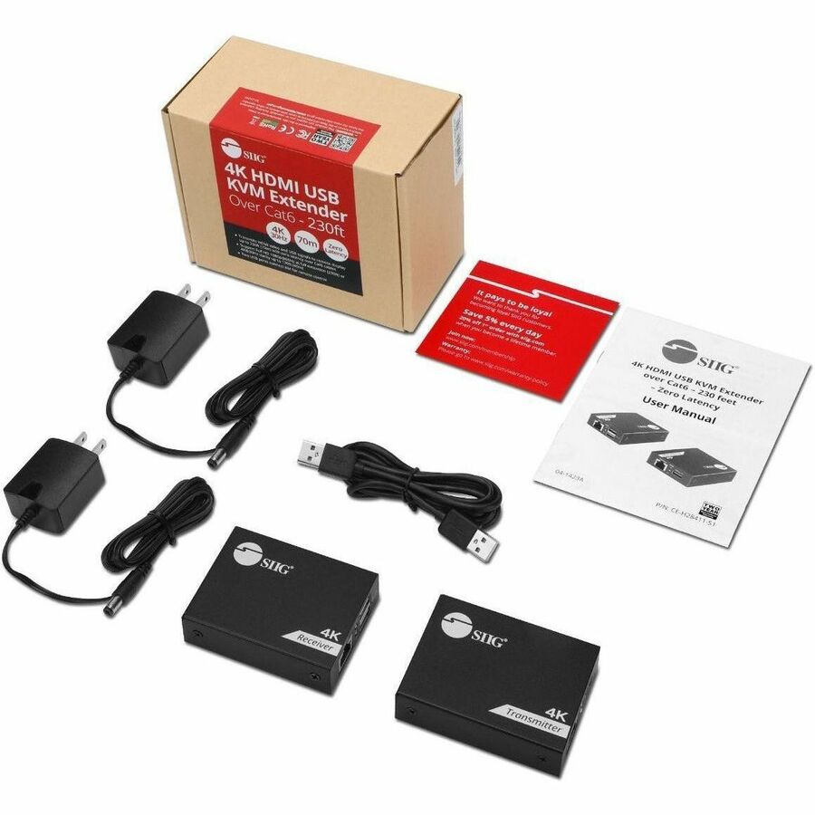 SIIG 4K HDMI USB KVM Extender over CAT6 - Up to 230 feet - Zero Latency - ESD Protection CE-H28411-S1