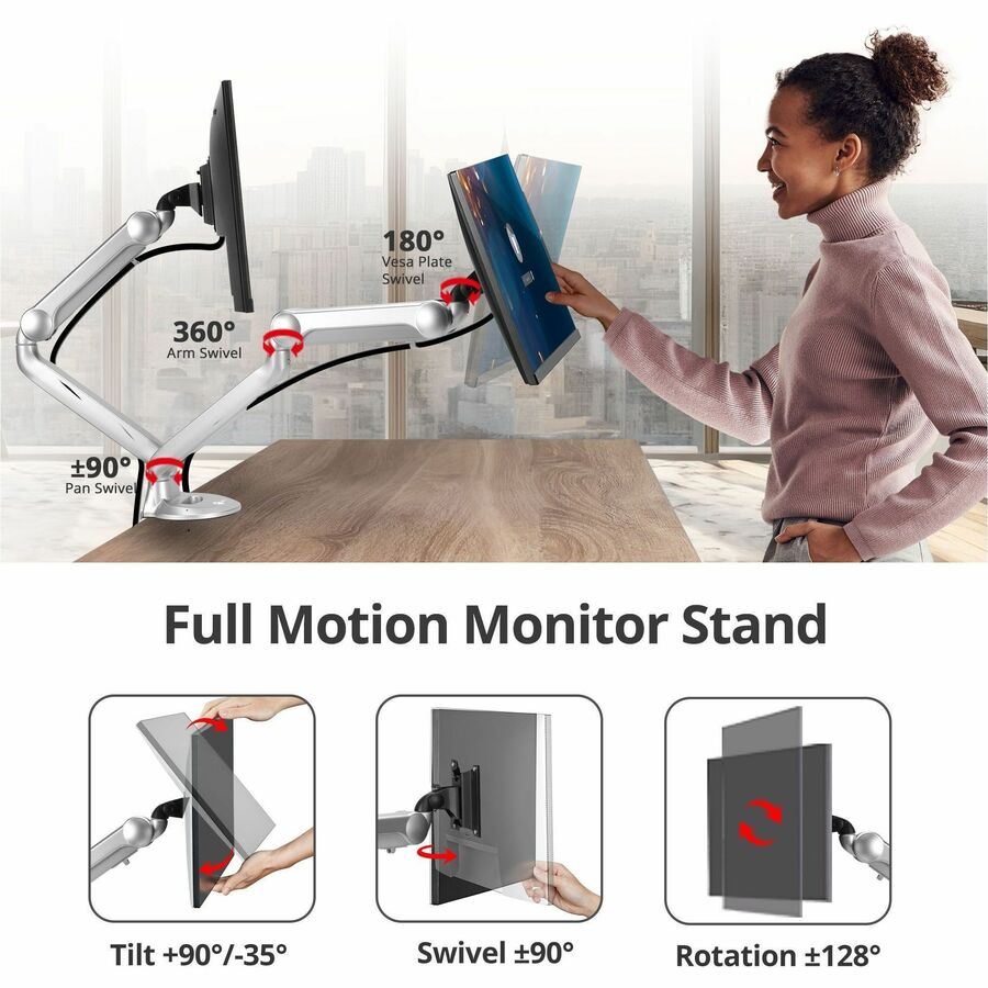 SIIG MTPRO Desk Mount Dual Gas Spring Monitor Arm - up to 32" Display - Max. Load 19.8 lbs - VESA 75 & 100mm CE-MT3X11-S1