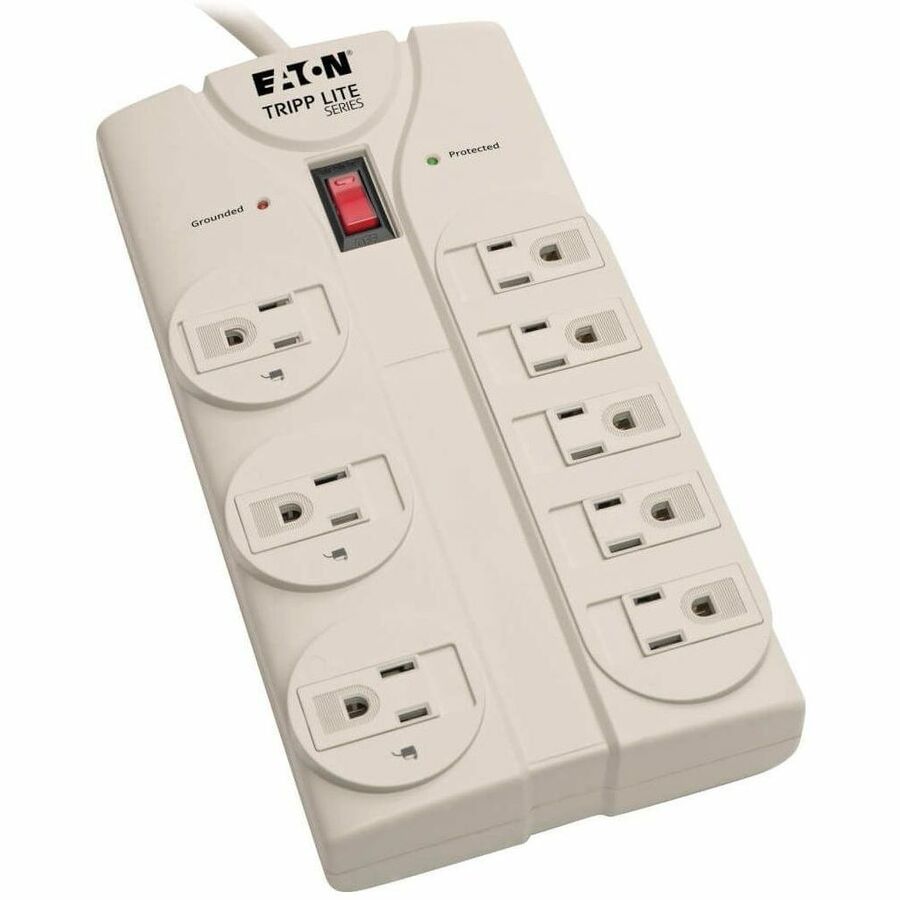 Eaton Tripp Lite Series Protect It! 8-Outlet Surge Protector, 8 ft. Cord with Right-Angle Plug, 1440 Joules, Diagnostic LEDs, Light Gray Housing TLP808