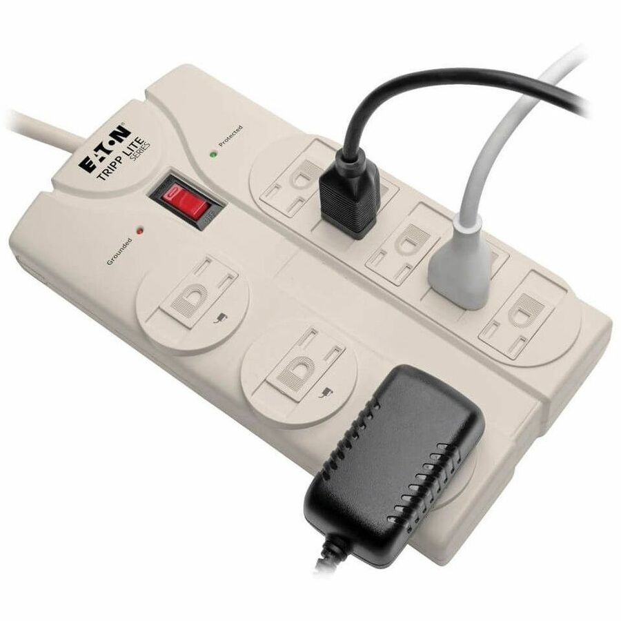 Eaton Tripp Lite Series Protect It! 8-Outlet Surge Protector, 8 ft. Cord with Right-Angle Plug, 1440 Joules, Diagnostic LEDs, Light Gray Housing TLP808