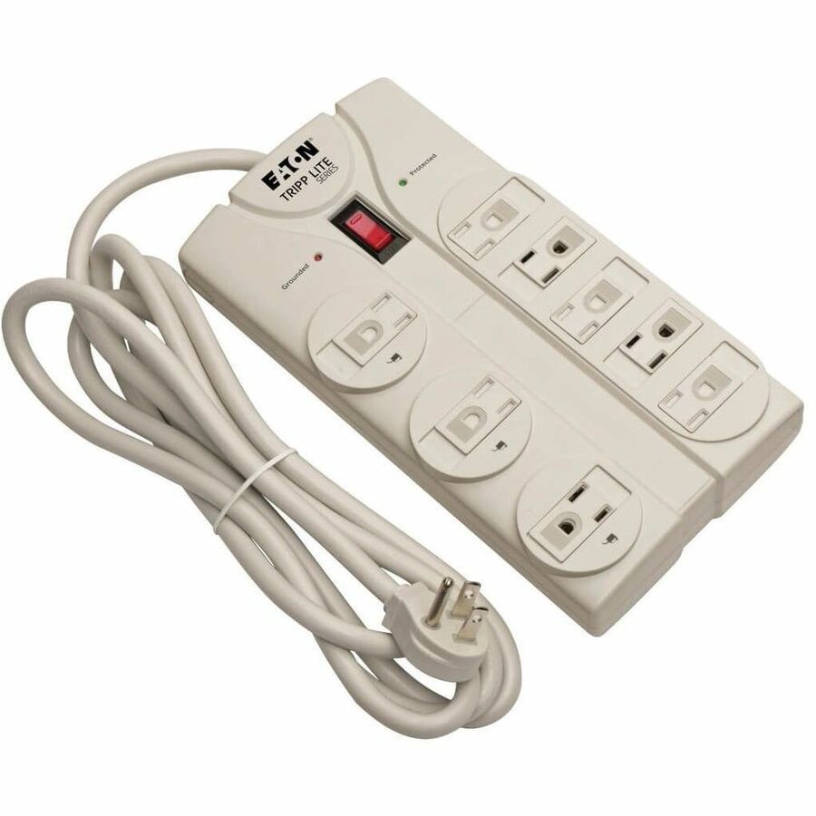 Eaton Tripp Lite Series Protect It! 8-Outlet Surge Protector, 8 ft. Cord with Right-Angle Plug, 1440 Joules, Diagnostic LEDs, Light Gray Housing TLP808