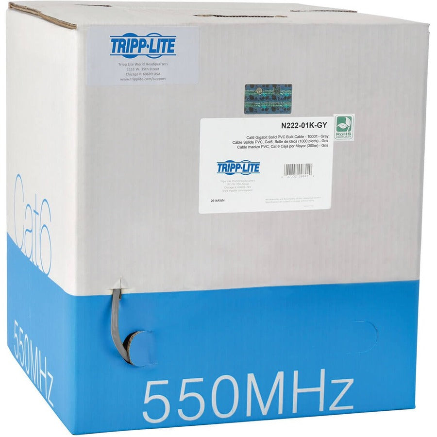 Eaton Tripp Lite Series Cat6 Gigabit Solid Core UTP PVC Bulk Ethernet Cable, Gray, 1000 ft. (304.8 m), TAA N222-01K-GY