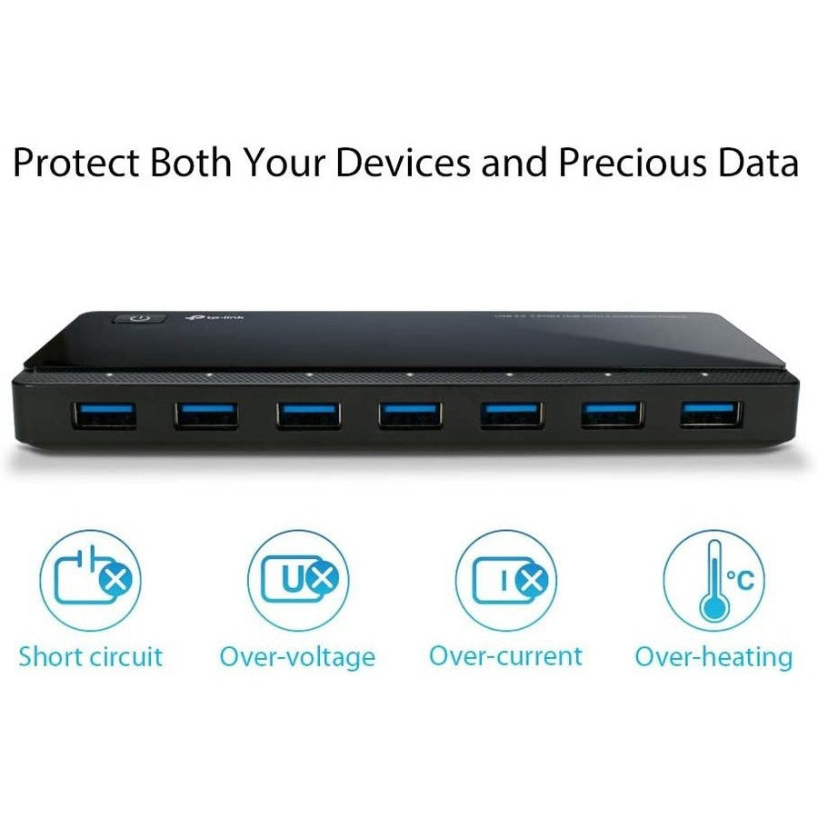 TP-Link UH720 - Powered USB Hub 3.0 with 7 USB 3.0 Data Ports and 2 Smart Charging USB Ports UH720