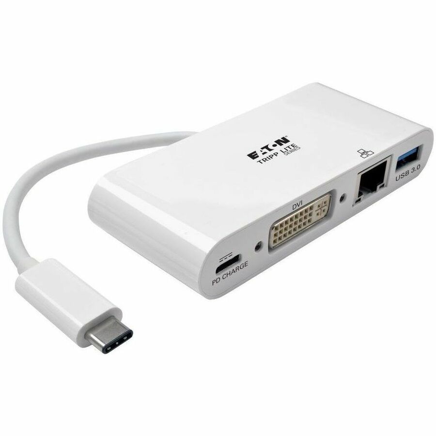 Eaton Tripp Lite Series USB-C Multiport Adapter, DVI, USB 3.x (5Gbps) Hub Port, Gbe and PD Charging, White U444-06N-DGU-C