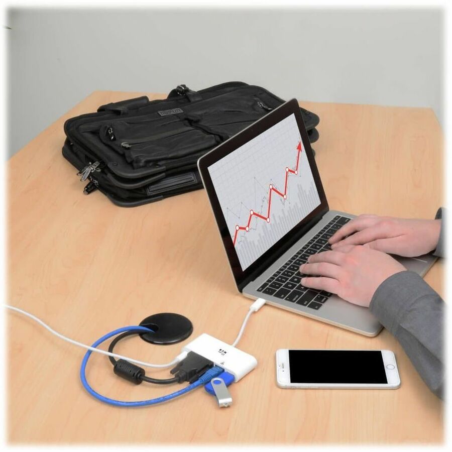 Eaton Tripp Lite Series USB-C Multiport Adapter, DVI, USB 3.x (5Gbps) Hub Port, Gbe and PD Charging, White U444-06N-DGU-C