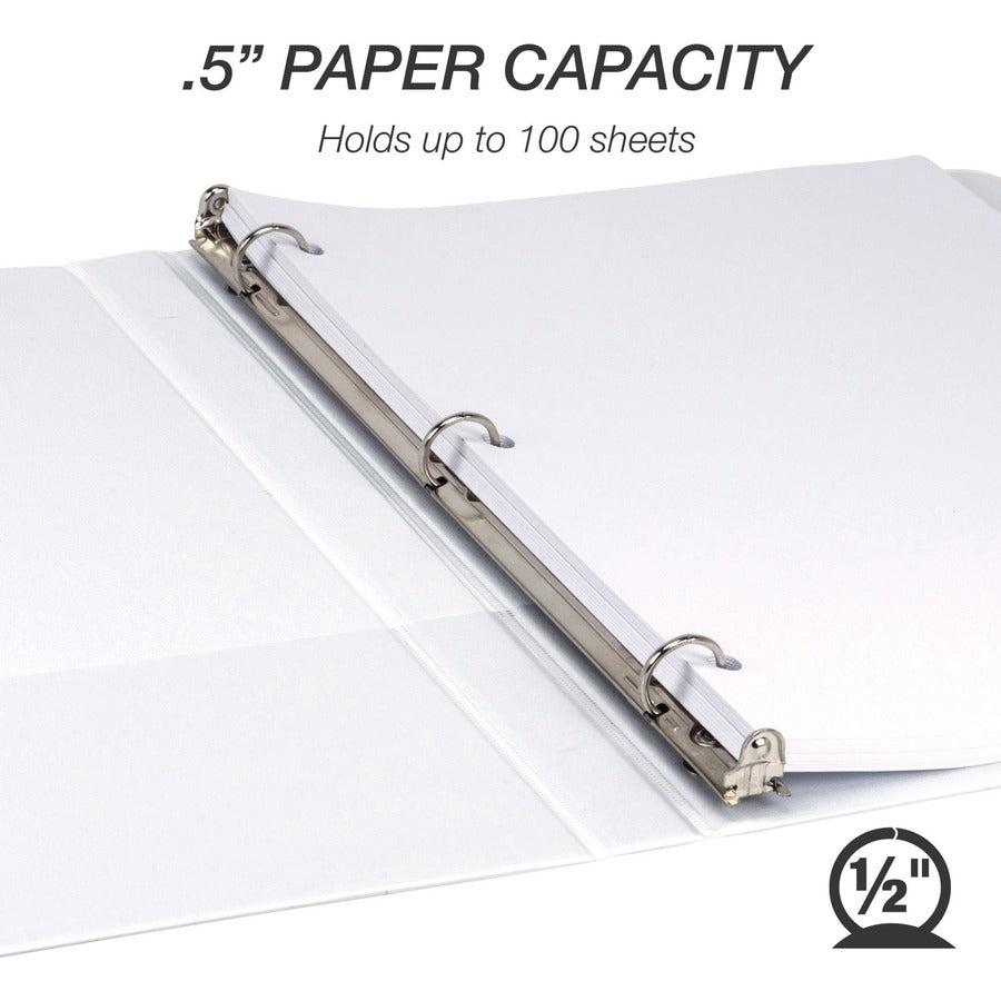 Samsill Economy 0.5 Inch 3 Ring Binder, Made in the USA, Round Ring Binder, Non-Stick Customizable Cover, White, 12 Pack (I08517C) I08517C