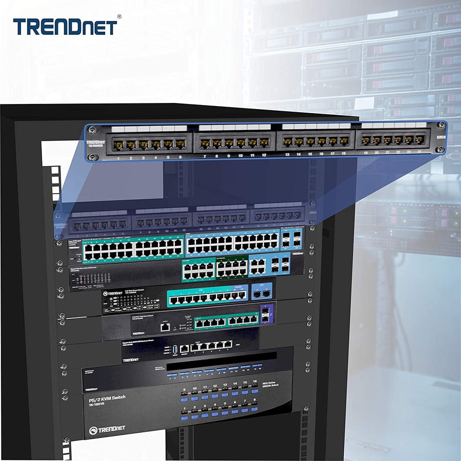 TRENDnet 24-Port Cat6 Unshielded Patch Panel, Wallmount or Rackmount, Compatible with Cat3,4,5,5e,6 Cabling, For Ethernet, Fast Ethernet, Gigabit Applications, Black, TC-P24C6 TC-P24C6