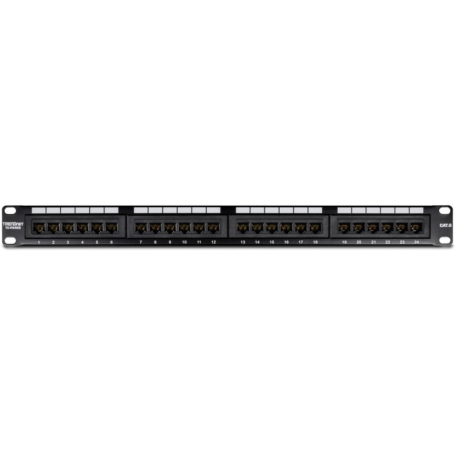 TRENDnet 24-Port Cat6 Unshielded Patch Panel, Wallmount or Rackmount, Compatible with Cat3,4,5,5e,6 Cabling, For Ethernet, Fast Ethernet, Gigabit Applications, Black, TC-P24C6 TC-P24C6