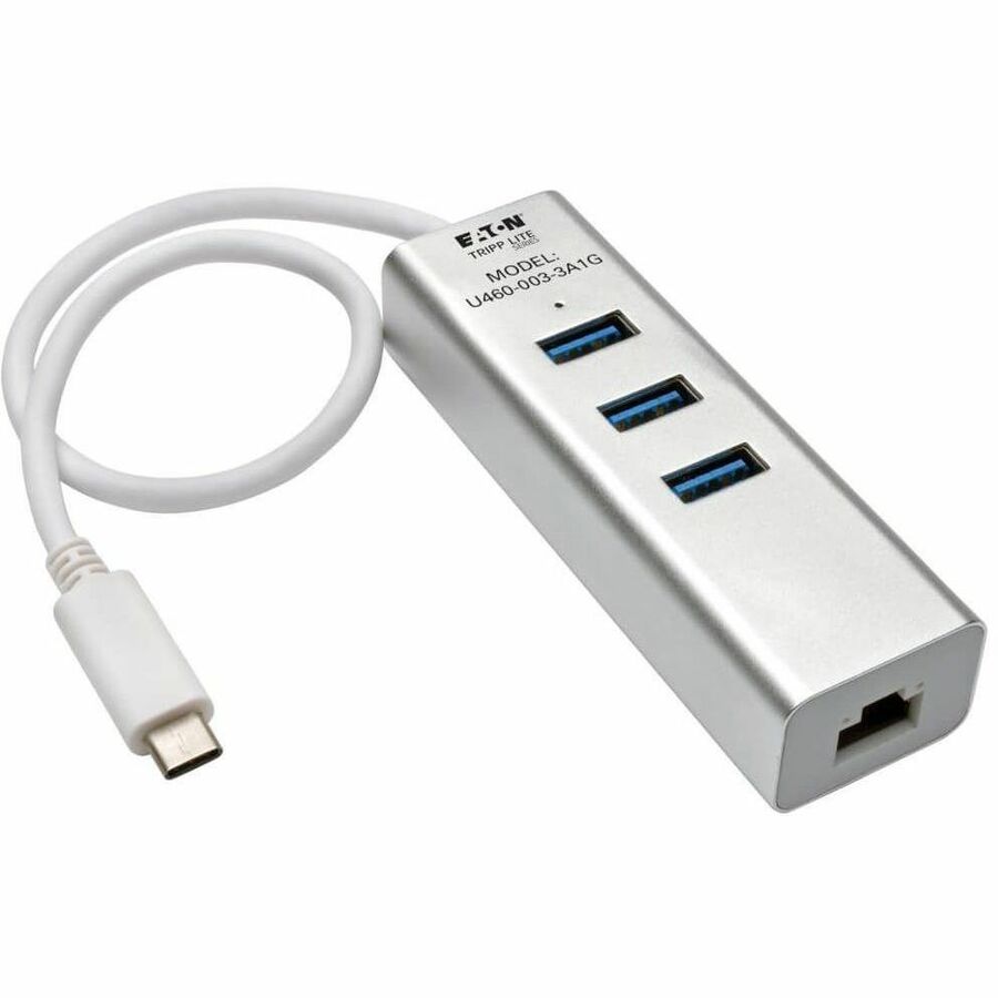 Eaton Tripp Lite Series 3-Port USB 3.x (5Gbps) Hub with LAN Port, USB-C to 3x USB-A Ports and Gigabit Ethernet, Silver U460-003-3A1G