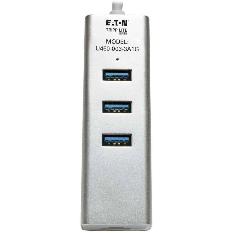 Eaton Tripp Lite Series 3-Port USB 3.x (5Gbps) Hub with LAN Port, USB-C to 3x USB-A Ports and Gigabit Ethernet, Silver U460-003-3A1G