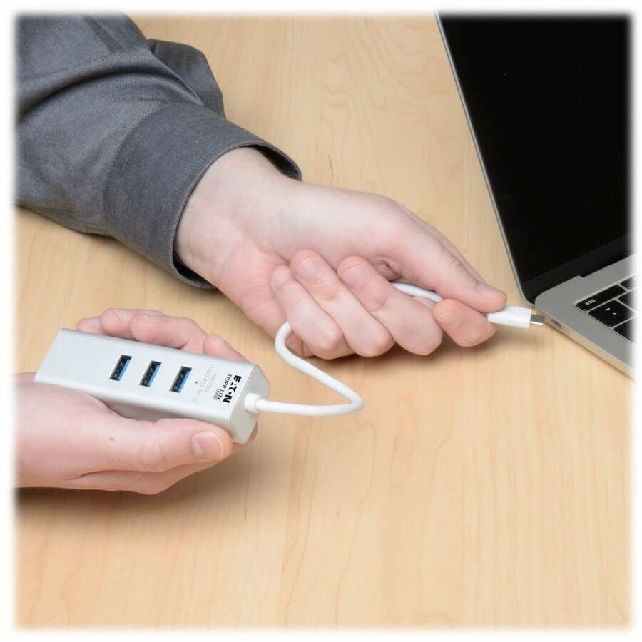 Eaton Tripp Lite Series 3-Port USB 3.x (5Gbps) Hub with LAN Port, USB-C to 3x USB-A Ports and Gigabit Ethernet, Silver U460-003-3A1G
