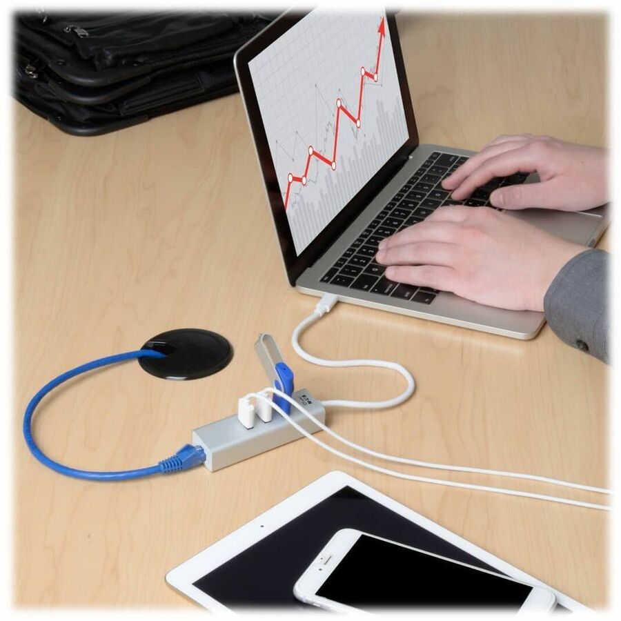 Eaton Tripp Lite Series 3-Port USB 3.x (5Gbps) Hub with LAN Port, USB-C to 3x USB-A Ports and Gigabit Ethernet, Silver U460-003-3A1G