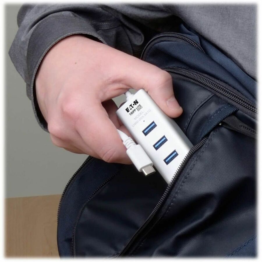 Eaton Tripp Lite Series 3-Port USB 3.x (5Gbps) Hub with LAN Port, USB-C to 3x USB-A Ports and Gigabit Ethernet, Silver U460-003-3A1G