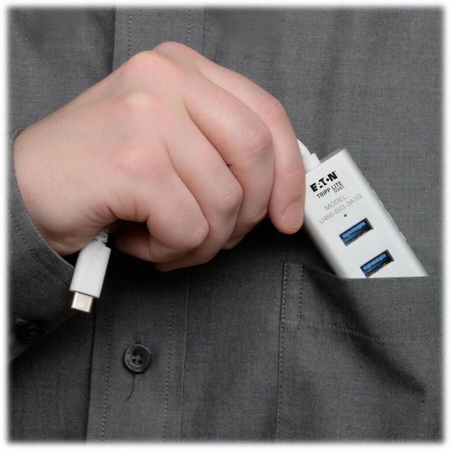 Eaton Tripp Lite Series 3-Port USB 3.x (5Gbps) Hub with LAN Port, USB-C to 3x USB-A Ports and Gigabit Ethernet, Silver U460-003-3A1G