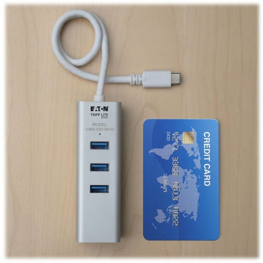 Eaton Tripp Lite Series 3-Port USB 3.x (5Gbps) Hub with LAN Port, USB-C to 3x USB-A Ports and Gigabit Ethernet, Silver U460-003-3A1G
