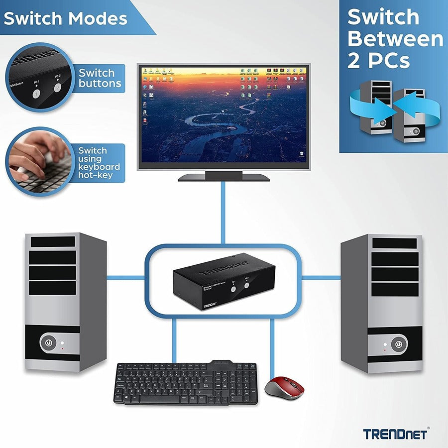 TRENDnet 2-Port DisplayPort KVM Switch, DisplayPort 1.2 KVM, Connect and Control Two Computers, Supports 4K UHD Resolution, 3840 x 2160 at 60Hz, 2-Port USB 2.0 Hub, Black, TK-241DP TK-241DP