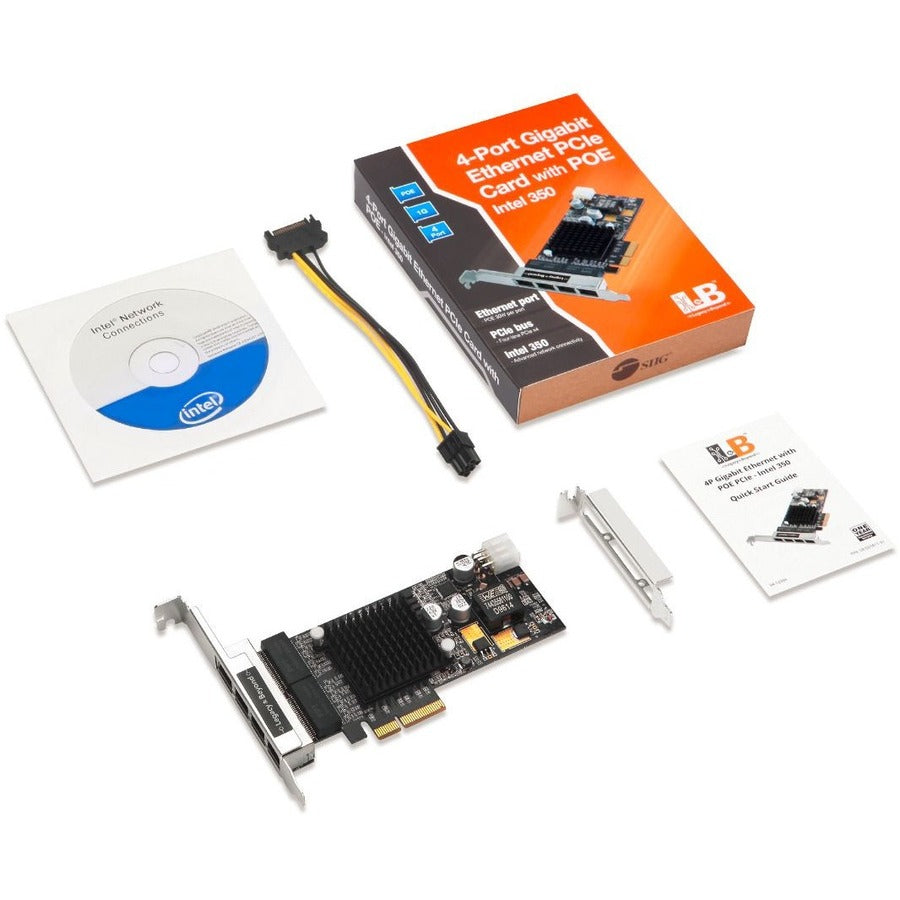 SIIG 4 Port Gigabit Ethernet with POE PCIe Card - Intel 350 LB-GE0811-S1