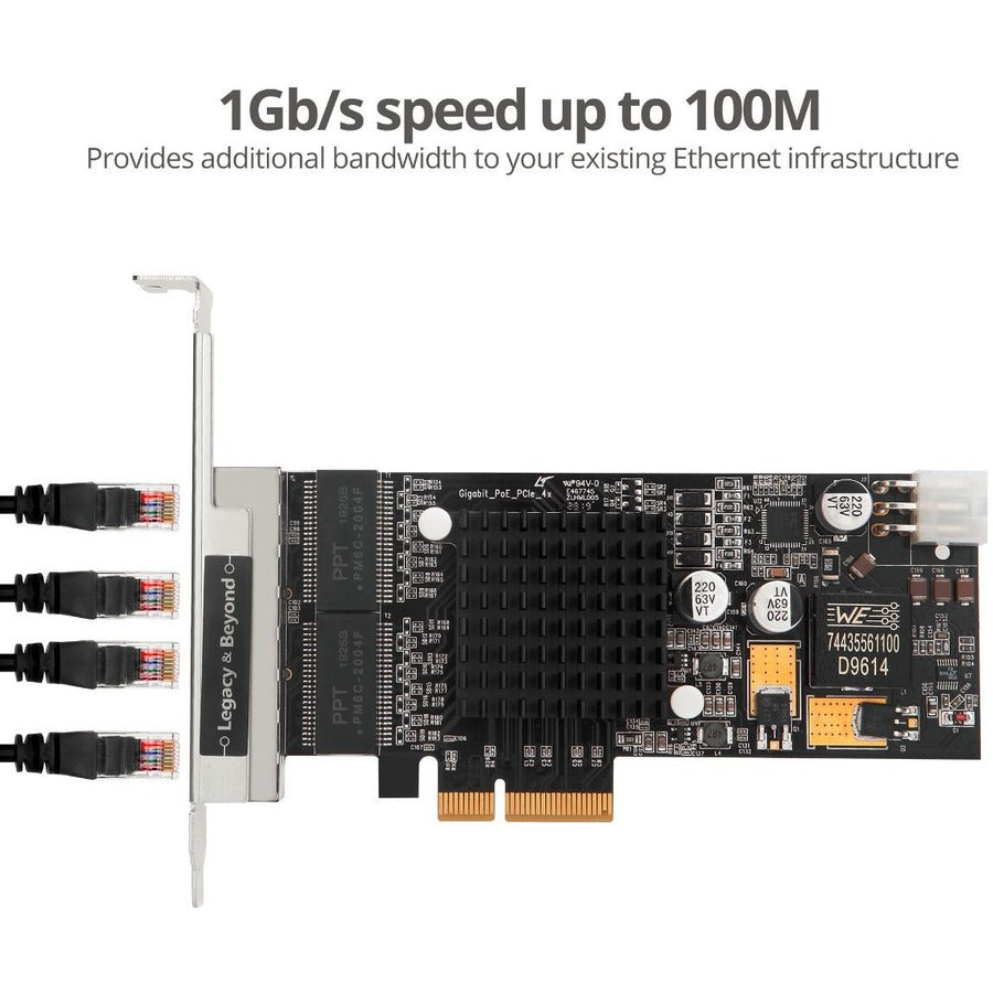 SIIG 4 Port Gigabit Ethernet with POE PCIe Card - Intel 350 LB-GE0811-S1