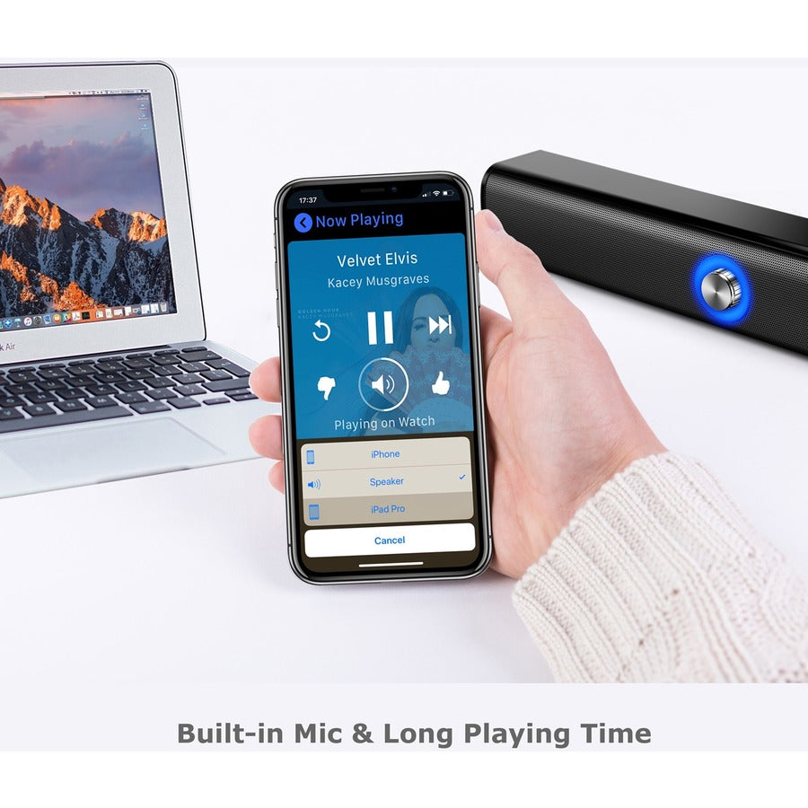 Adesso Xtream S6 Portable Bluetooth & Aux Sound Bar Speaker - 10W x 2 -Black - 3.5mm - Rechargeable Battery - Volume Control Knob - Wired/Wireless XTREAM S6