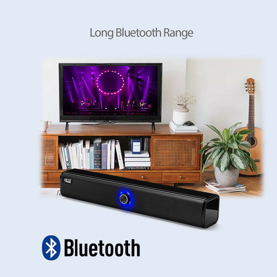 Adesso Xtream S6 Portable Bluetooth & Aux Sound Bar Speaker - 10W x 2 -Black - 3.5mm - Rechargeable Battery - Volume Control Knob - Wired/Wireless XTREAM S6