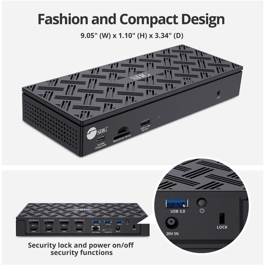 SIIG USB-C Quad Hybrid 4K Video Docking Station with 100W PD JU-DK0Q11-S1