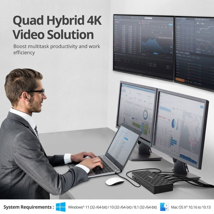 SIIG USB-C Quad Hybrid 4K Video Docking Station with 100W PD JU-DK0Q11-S1