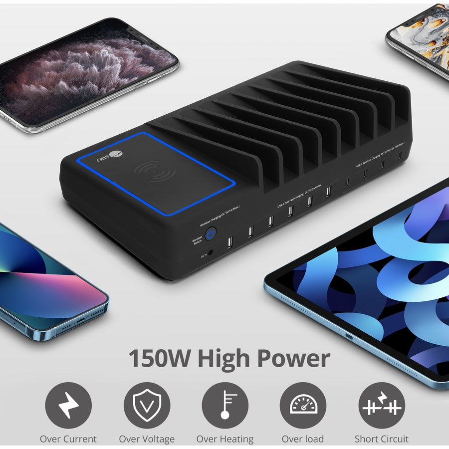 SIIG 10-Port USB-A/C & Wireless Charging Station - 150W AC-PW1R11-S1
