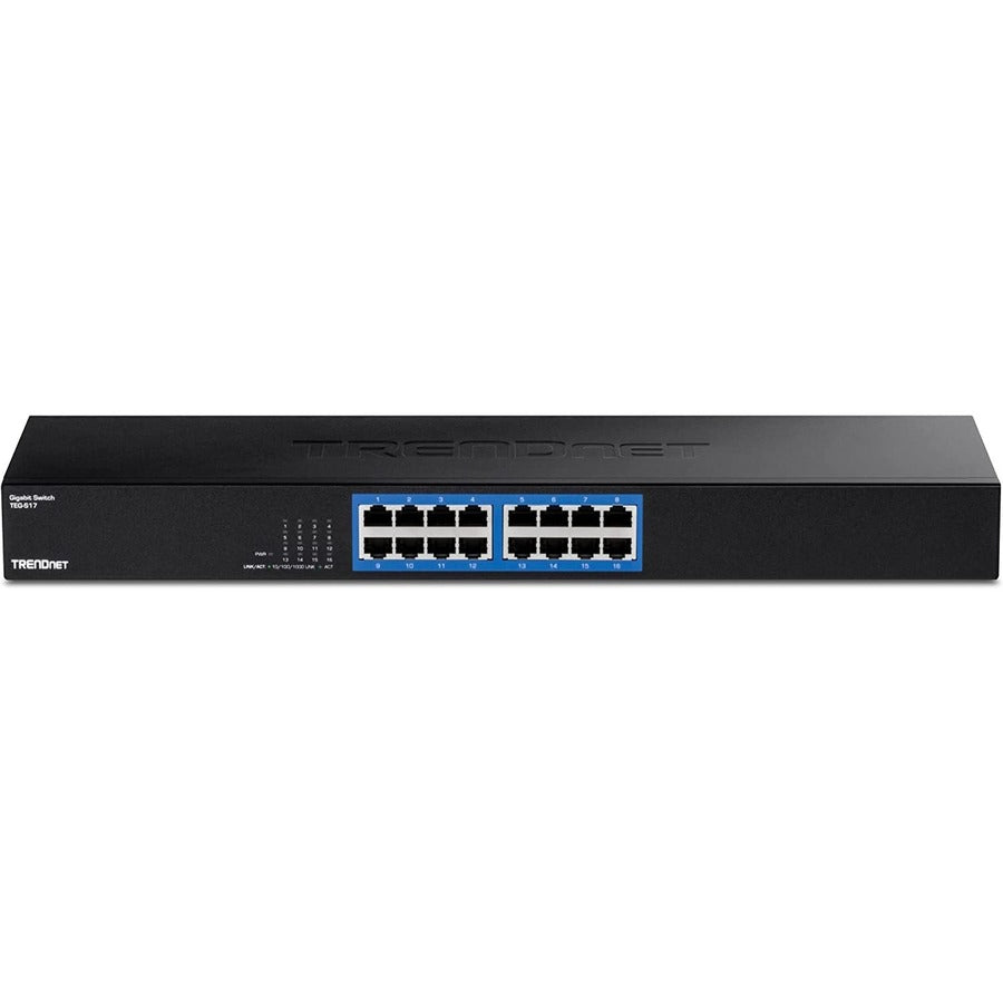 TRENDnet 16-Port Gigabit Switch, TEG-S17, 16 x Gigabit RJ-45 Ports, 32Gbps Switching Capacity, Fanless Design, Metal Enclosure, Internal Power Supply, Lifetime Protection, Black TEG-S17
