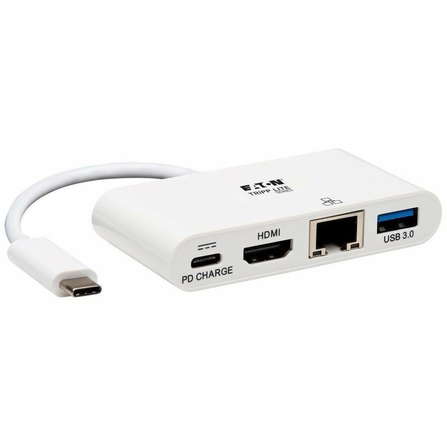 Eaton Tripp Lite Series USB-C Multiport Adapter - 4K HDMI, USB 3.x (5Gbps) Hub Port, GbE, 60W PD Charging, HDCP, White U444-06N-H4GU-C