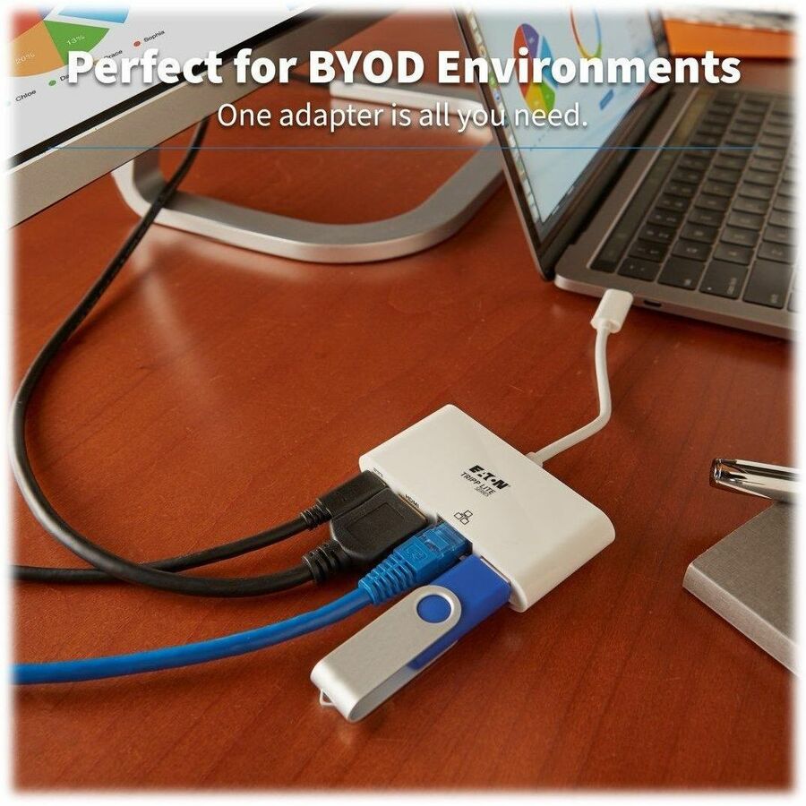 Eaton Tripp Lite Series USB-C Multiport Adapter - 4K HDMI, USB 3.x (5Gbps) Hub Port, GbE, 60W PD Charging, HDCP, White U444-06N-H4GU-C