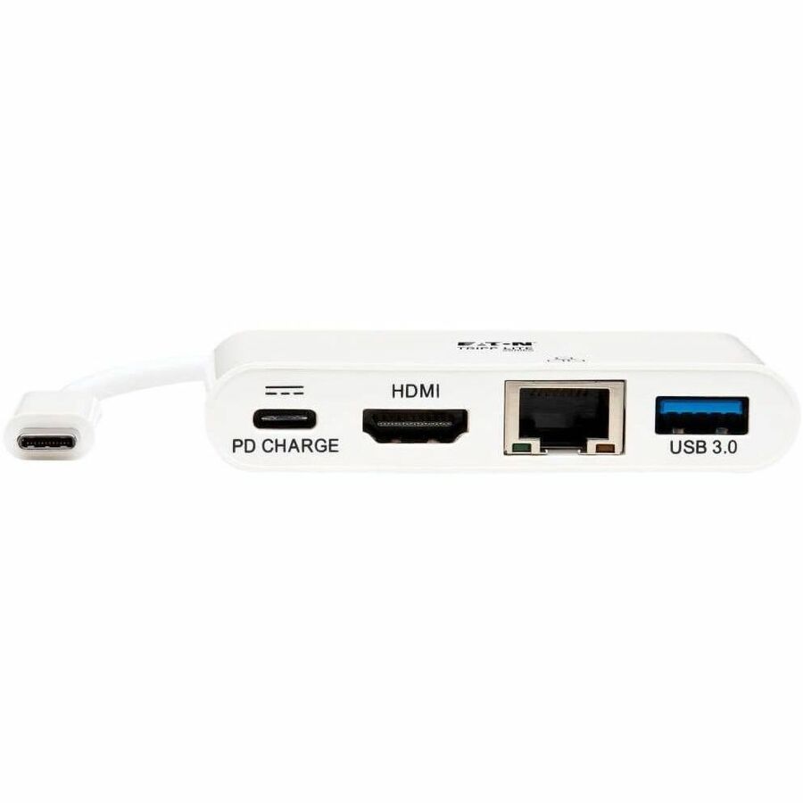 Eaton Tripp Lite Series USB-C Multiport Adapter - 4K HDMI, USB 3.x (5Gbps) Hub Port, GbE, 60W PD Charging, HDCP, White U444-06N-H4GU-C