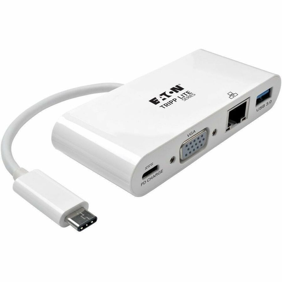 Eaton Tripp Lite Series USB-C Multiport Adapter, VGA, USB 3.x (5Gbps) Hub Port, Gigabit Ethernet and 60W PD Charging, White U444-06N-VGU-C