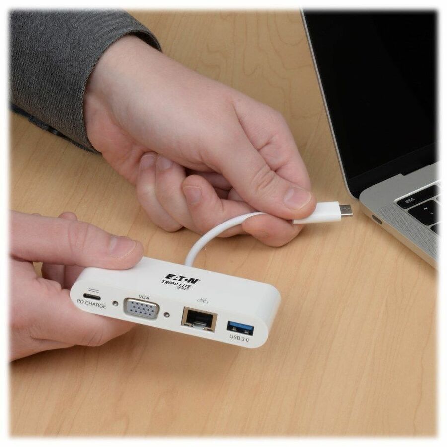 Eaton Tripp Lite Series USB-C Multiport Adapter, VGA, USB 3.x (5Gbps) Hub Port, Gigabit Ethernet and 60W PD Charging, White U444-06N-VGU-C
