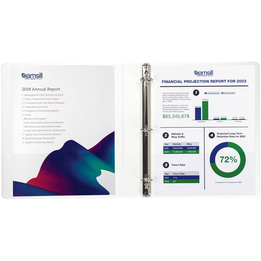 Samsill Durable 3 Ring Binder Made in the USA, 1-Inch Round Ring Binder, Holds 200 Sheets, Customizable Clear View Cover, White, 8 Pack (S88437) S88437