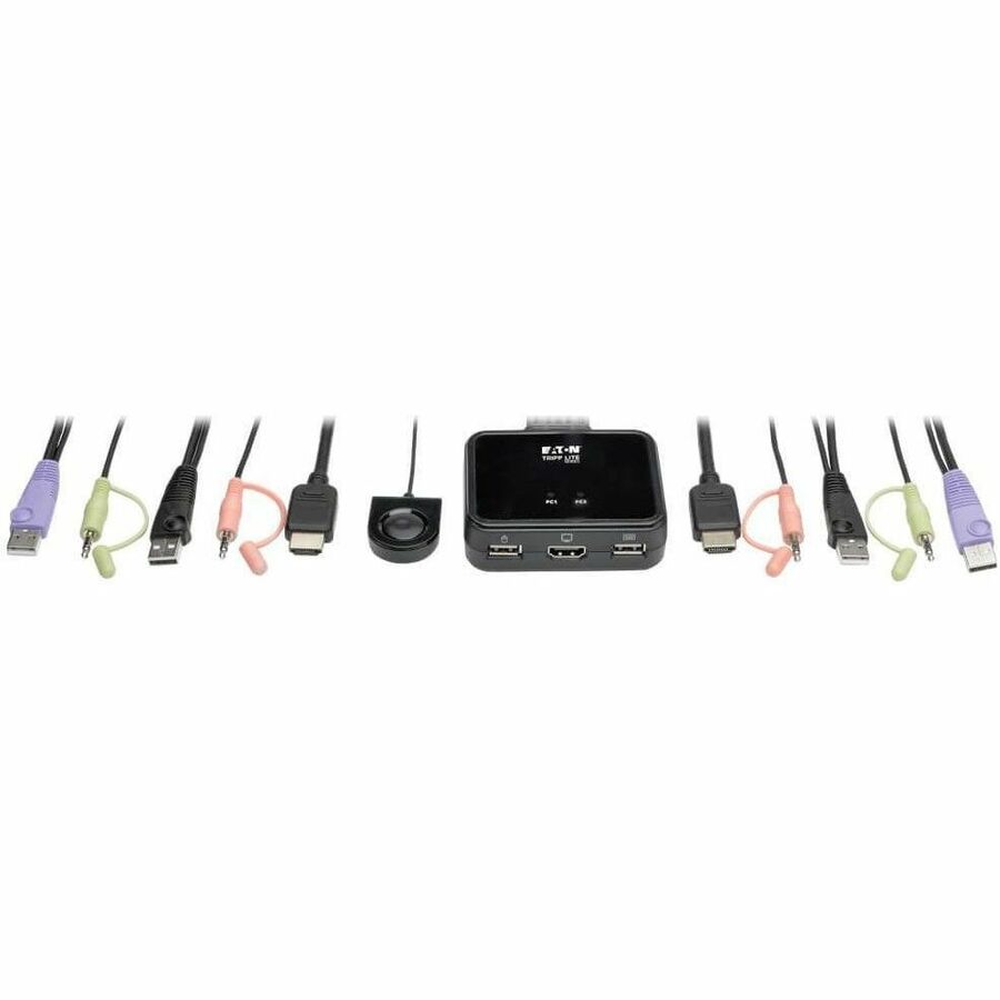 Eaton Tripp Lite Series 2-Port USB/HD Cable KVM Switch with Audio/Video, Cables and USB Peripheral Sharing B032-HUA2