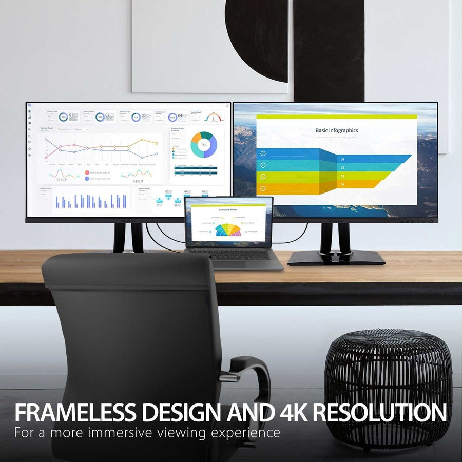 ViewSonic VP2756-4K 27 Inch 4K UHD IPS Ergonomic Monitor with Ultra-Thin Bezels, Color Accuracy, Pantone Validated, 60W USB C VP2756-4K