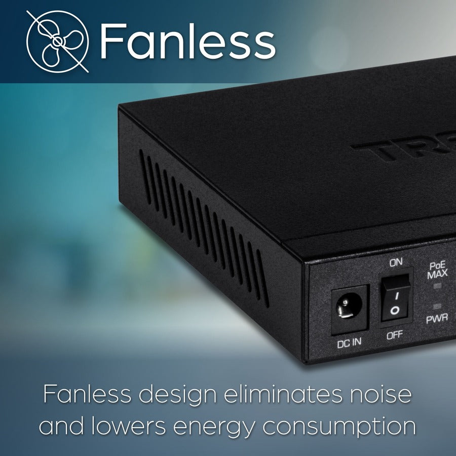TRENDnet 5-Port Unmanaged 2.5G PoE+ Switch, Fanless, Compact Desktop Design, Metal Housing, 2.5GBASE-T Ports, IEEE 802.3bz, 55W PoE Budget, Lifetime protection, Black, TPE-TG350 TPE-TG350