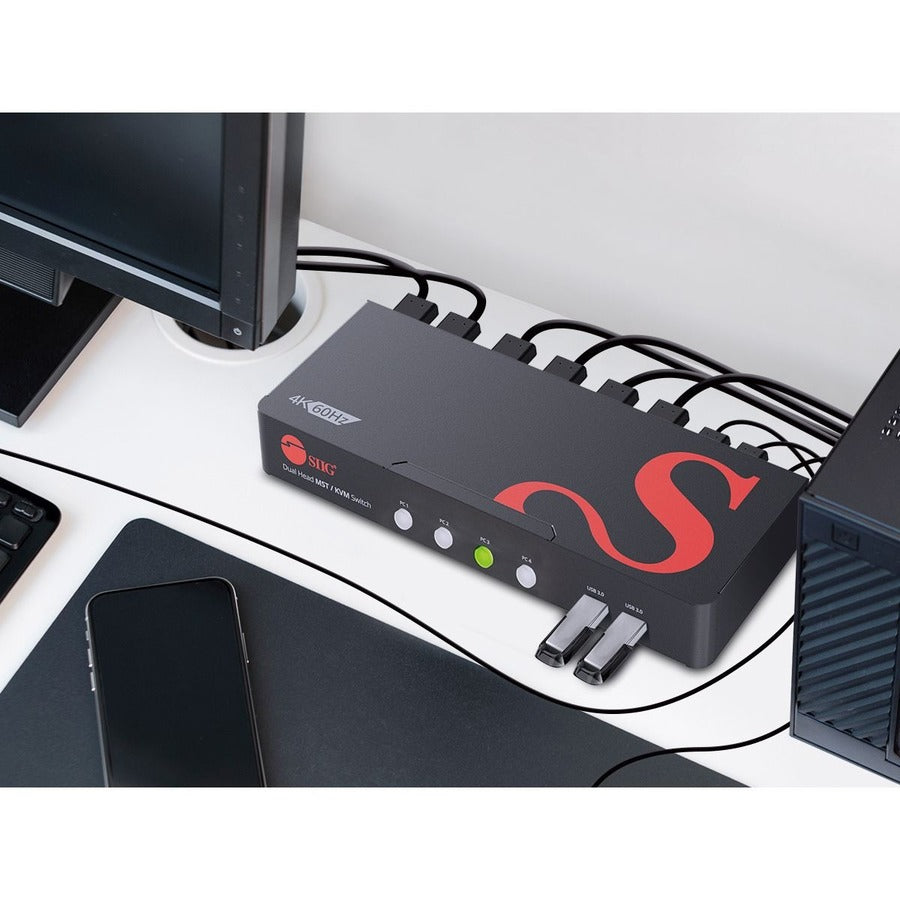 SIIG 4-Port DisplayPort 1.4 8K MST Dual Head KVM Console Switch CE-KV0H11-S1