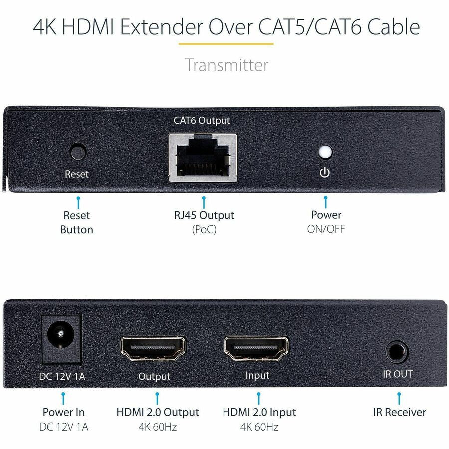 StarTech.com 4K HDMI Extender Over CAT5/CAT6 Cable, 4K 60Hz Video Extender Up to 230ft (70m), HDMI Over Ethernet Cabling, S/PDIF Audio Out 4K70IC-EXTEND-HDMI