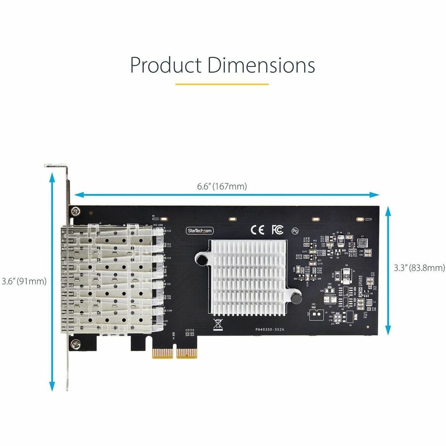 StarTech.com 4-Port GbE SFP Network Card, PCIe 2.0 x2 (x4, x8, x16 Compatible), Intel I350-AM4, Copper/Fiber Optic, Gigabit Ethernet P041GI-NETWORK-CARD