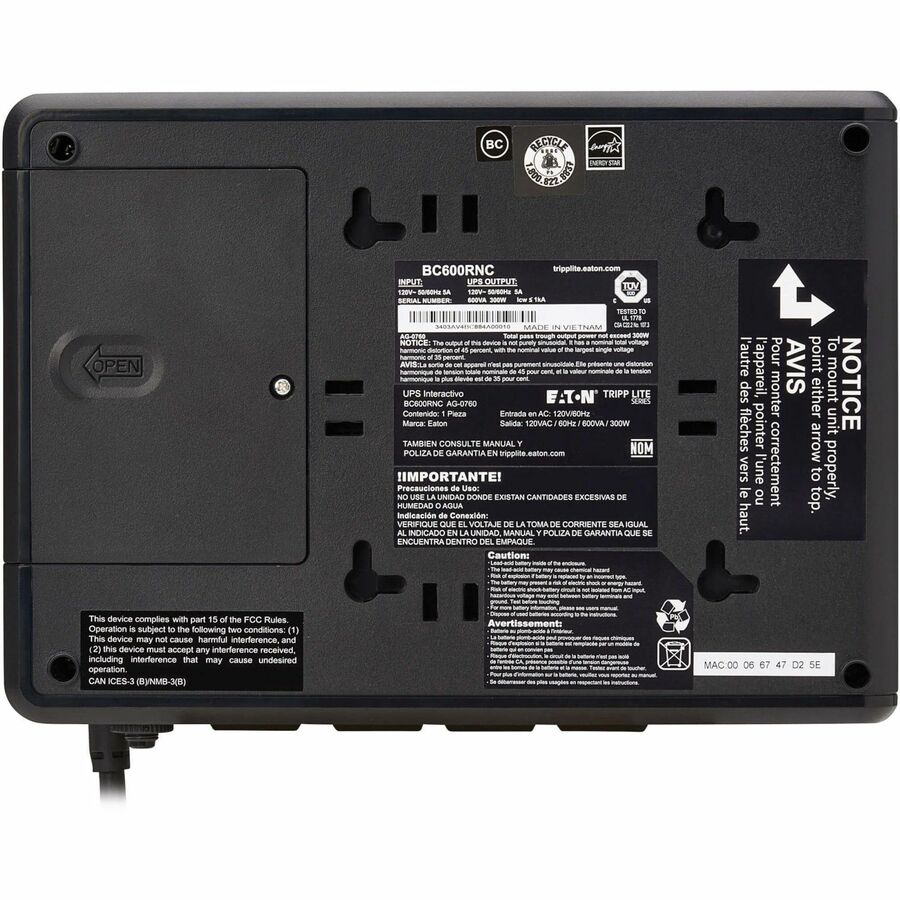 Eaton Tripp Lite Series 600VA 300W 120V Standby Cloud-Connected UPS with Remote Monitoring - 4 NEMA 5-15R Outlets (Surge + Battery Backup), 5-15P Plug, Desktop BC600RNC