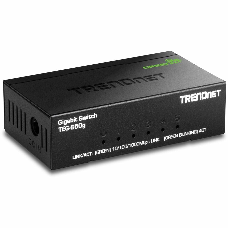 TRENDnet 5-Port Mini Gigabit Switch, TEG-S50g, GREENnet Technology, NDAA + TAA Compliant, Desktop Metal Ethernet Network Switch, 5 x Gigabit Ports, Fanless, Lifetime Protection, Black TEG-S50G