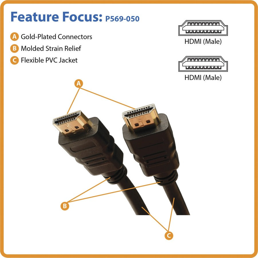 Eaton Tripp Lite Series Standard Speed HDMI Cable with Ethernet, Digital Video with Audio (M/M), 50 ft. (15.24 m) P569-050